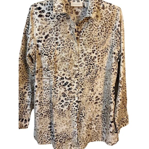 Chico's Leopard Print No Iron Button-Up Shirt - Size 1 - Picture 2 of 10